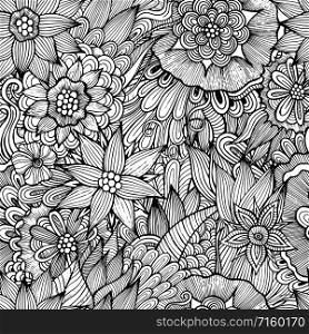 Vector seamless abstract flowers pattern. Endless background. Decorative floral ornamental seamless pattern