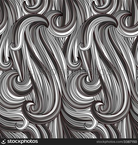 vector seamless abstract monochrome pattern, looks like hair, water or threads, clipping masks