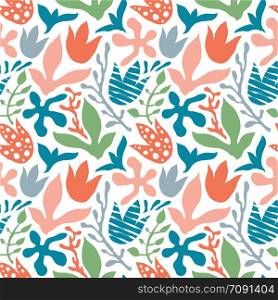 Vector Seamless Abstract Tropical Floral Pattern. Scandinavian Style. Bright Summer Design