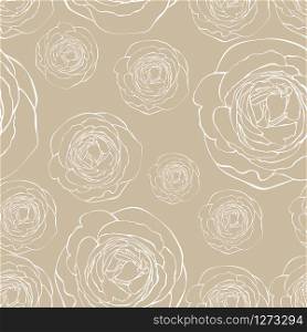 Vector seamless Aphrodite rose, Beautiful pattern of rose in white line on brown natural tone