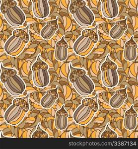 vector seamless autumn background with acorns and oak leaves