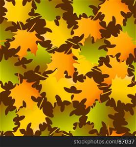 Vector seamless background: a lot of maple autumn leaves on the ground.. Vector seamless background with multicolored maple autumn leaves on dark brown background. Autumn vector illustration