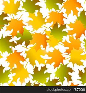 Vector seamless background: a lot of maple autumn leaves on the ground.. Vector seamless background with multicolored maple autumn leaves on white background. Autumn vector illustration