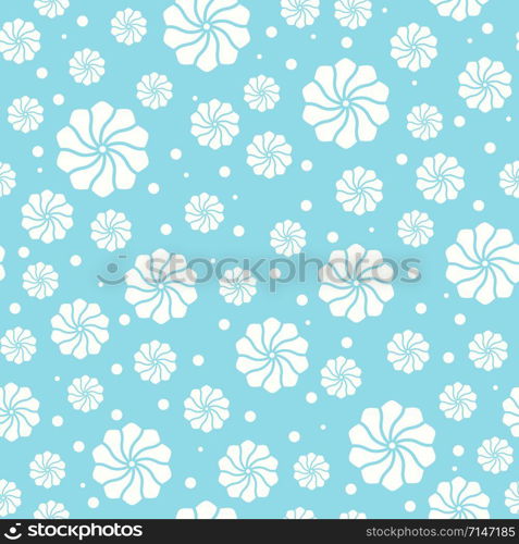 vector seamless background pattern with abstract floral elements. seamless texture design with flower circles and dots. modern pattern for fabric textile. white flowers isolated on blue background