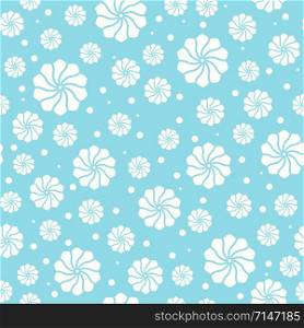 vector seamless background pattern with abstract floral elements. seamless texture design with flower circles and dots. modern pattern for fabric textile. white flowers isolated on blue background
