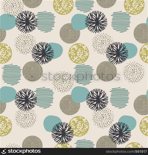 vector seamless background pattern with abstract geometric elements. seamless texture design with circles, thin lines and dots. modern pattern for fabric textile