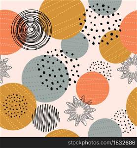 vector seamless background pattern with abstract geometric elements, circles, dots and thin line shapes. seamless texture design with circles, thin lines and dots. modern pattern for fabric textile
