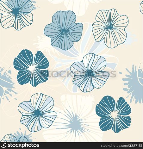 vector seamless background with abstract flowers and blots, clipping mask, eps8