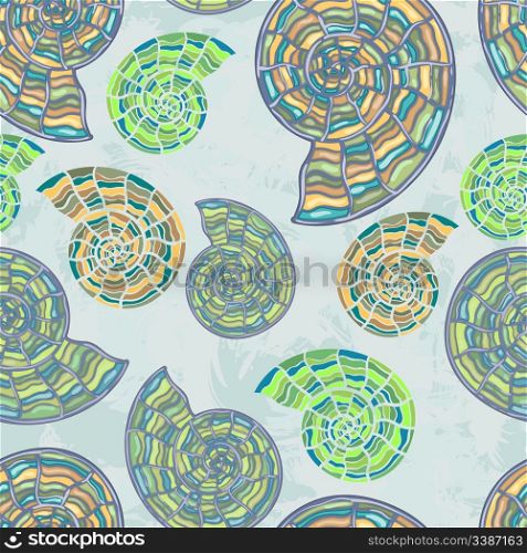 vector seamless background with bright sea shells, clipping mask