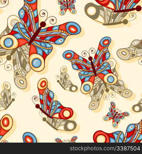 vector seamless background with butterflies, clipping mask