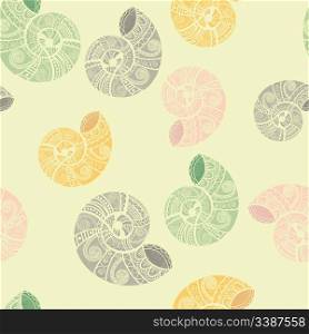 vector seamless background with ethnic snails, clipping mask