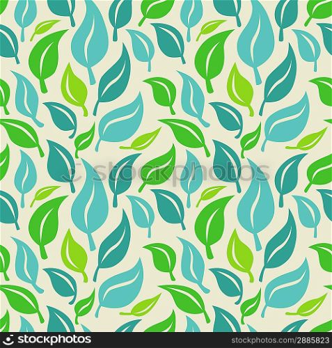 Vector seamless background with green and blue leaves - abstract pattern