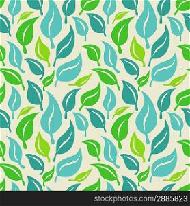 Vector seamless background with green and blue leaves - abstract pattern
