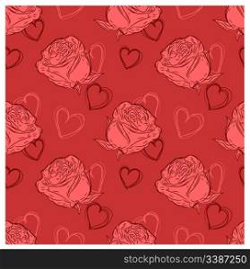 vector seamless background with roses and hearts. grunge style, clipping masks
