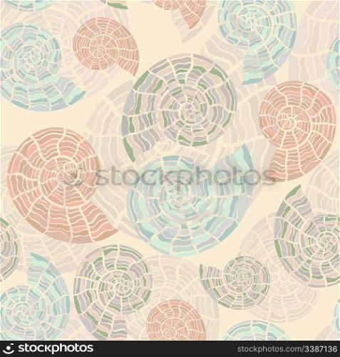 vector seamless background with sea shells, clipping mask