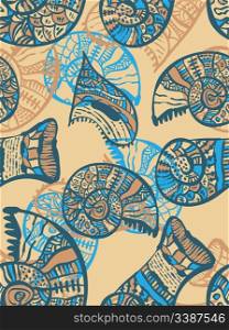 vector seamless background with sea shells, clipping masks