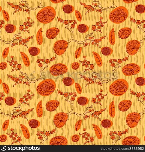vector seamless background with vintage flowers. japanese style, clipping mask