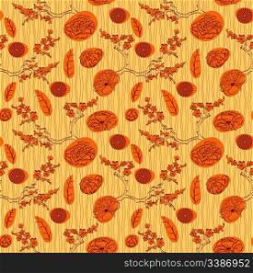 vector seamless background with vintage flowers. japanese style, clipping mask