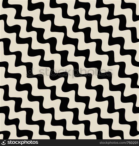 Vector Seamless Black and White Hand Drawn ZigZag Diagonal Stripes Pattern. Abstract Freehand Background Design. Vector Seamless Black and White Hand Drawn ZigZag Diagonal Stripes Pattern