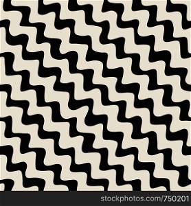 Vector Seamless Black and White Hand Drawn ZigZag Diagonal Stripes Pattern. Abstract Freehand Background Design. Vector Seamless Black and White Hand Drawn ZigZag Diagonal Stripes Pattern