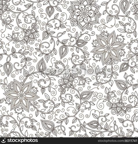 vector seamless black and white pattern of spirals, swirls, doodles