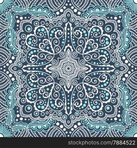 vector seamless blue pattern of spirals, swirls, chains on a black background