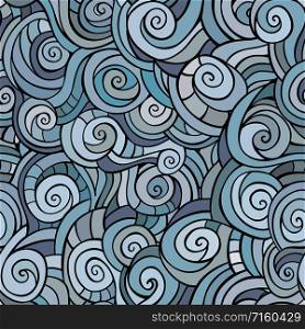 Vector seamless blue winter abstract pattern with waves and curls. Vector seamless blue winter abstract pattern with waves and curl
