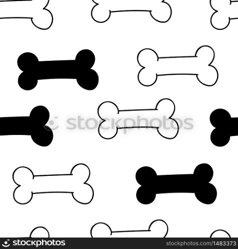 Vector seamless bone pattern. Food for pets. Pattern for textiles, wallpaper, packaging. Hand doodle illustration on white background.