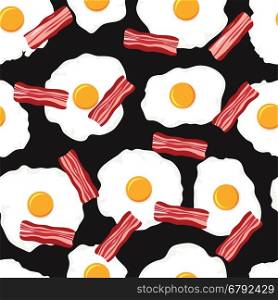 vector seamless breakfast pattern with fried eggs and bacon slices