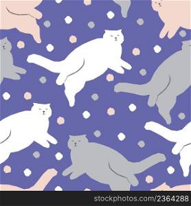 Vector seamless childrens pattern with fat lazy cats
