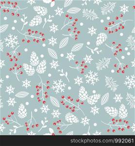 vector seamless christmas background with pine cones, snowflakes, pine tree sprigs and ted berries. winter seamless pattern for happy new year and merry christmas illustrations