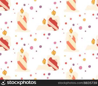 Vector seamless Christmas pattern. Holly night. New year wallpaper with flat hand drawn candles and confetti on white background. Festive texture for backgrounds, fabrics and your creativity. Vector seamless Christmas pattern. Holly night. New year wallpaper with flat hand drawn candles and confetti on white background