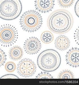 Vector Seamless Christmas Pattern with Hand Drawn SnowflakesChildish naive scandinavian style. Design Elements set