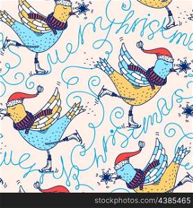 vector seamless Christmas pattern with skating birds