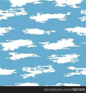 vector seamless clouds in the sky pattern of white abstract cloudlike shapes on blue background, repeat textile graphic of clouds in the sky