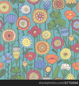 vector seamless color floral pattern. vector seamless bright color background of wildflowers doodles