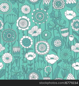 vector seamless color floral pattern. vector seamless green and white background of wildflowers doodles