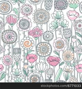 vector seamless color floral pattern. vector seamless pastel color background of wildflowers doodles