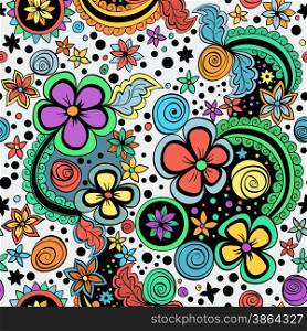 vector seamless color pattern of spirals, swirls, doodles and flowers