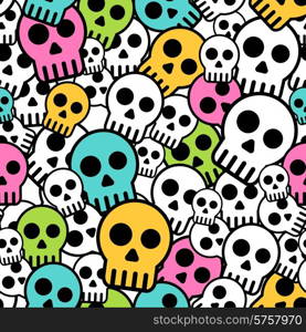 Vector Seamless color skull background. Horror pattern. Seamless skull background