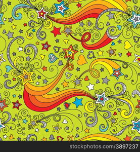 vector seamless color star pattern of spirals, swirls, doodles