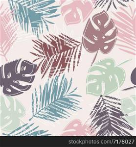 vector seamless colorful pattern with tropical leaves