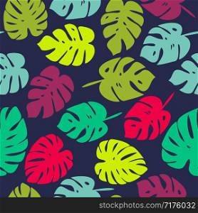 vector seamless colorful pattern with tropical leaves