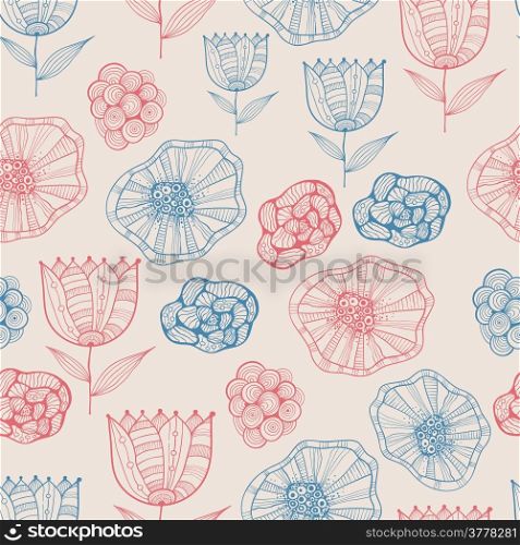 Vector Seamless Doodle Floral Pattern, fully editable eps 10 file with clipping mask and seamless pattern in swatch menu