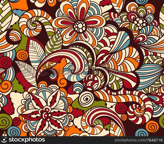 Vector Seamless Doodle Floral Pattern, fully editable eps 10 file with clipping mask and cropped pattern in swatch menu
