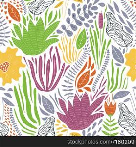 Vector Seamless Doodle Pattern with Flowers