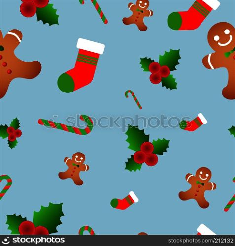 Vector seamless flat pattern with icons of Happy New Year and Christmas Day. Vector seamless flat pattern with icons a