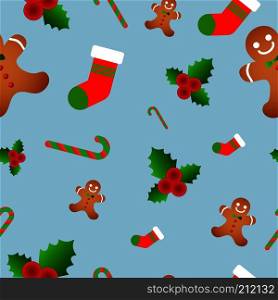 Vector seamless flat pattern with icons of Happy New Year and Christmas Day. Vector seamless flat pattern with icons a