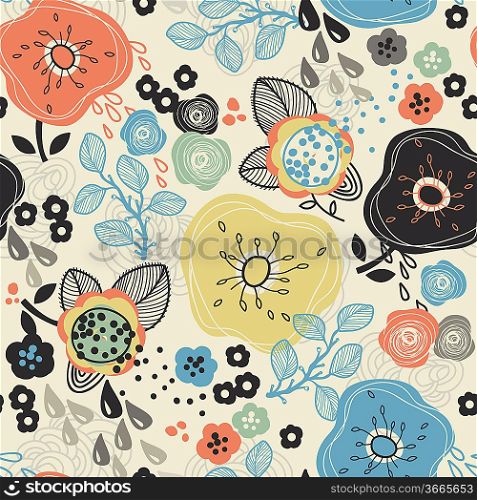 vector seamless floral pattern with abtract flowers and plants