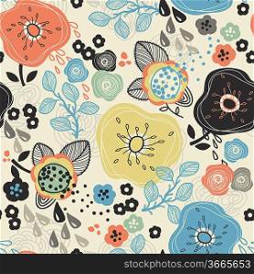 vector seamless floral pattern with abtract flowers and plants